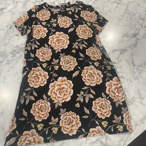 Floral black pink and orange flowers, cocktail/sundress